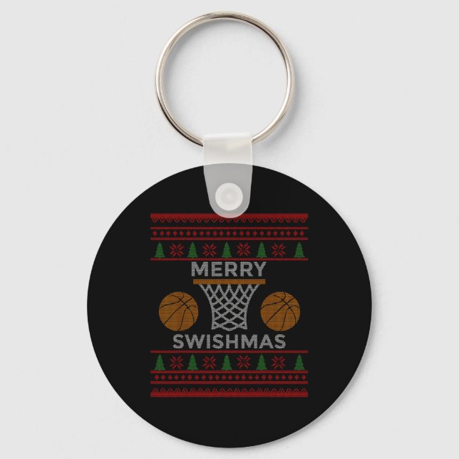 Merry Swishmas Bysketbyll Fun Cool Boy Christmas  Key Ring (Front)