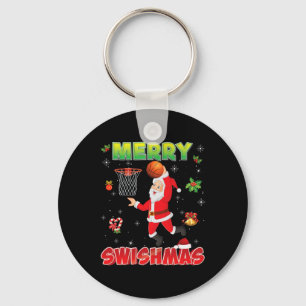 Merry Swishmas Christmas Bysketbyll Ugly Santa Elf Key Ring