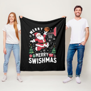 Merry Swishmas Christmas Santa Playing Basketball Fleece Blanket