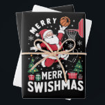 Merry Swishmas Christmas Santa Playing Basketball  Wrapping Paper Sheet<br><div class="desc">Merry Swishmas Christmas Santa Playing Basketball</div>