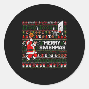 Merry Swishmas Santa Basketball Ugly Sweater Style Classic Round Sticker