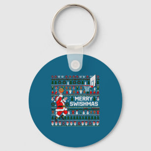 Merry Swishmas Santa Basketball Ugly Sweater Style Key Ring