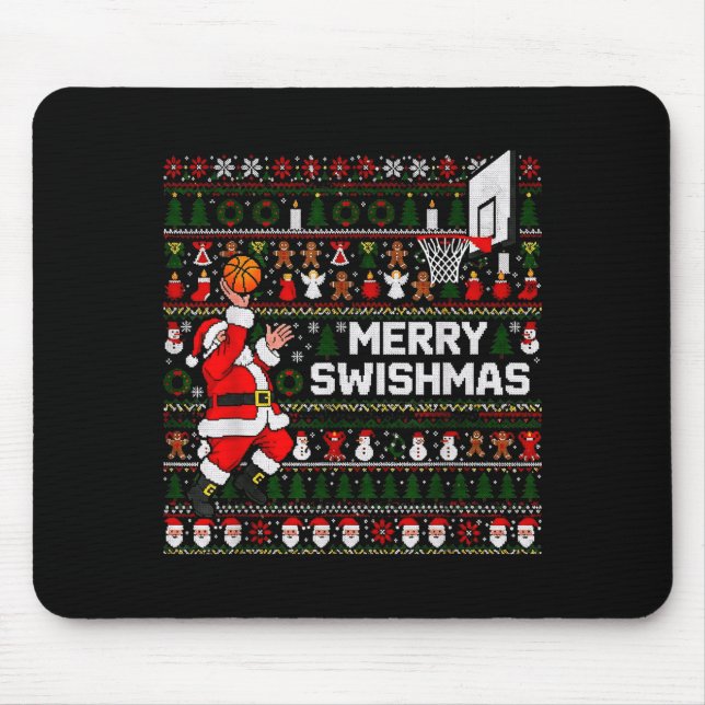Merry Swishmas Santa Basketball Ugly Sweater Style Mouse Pad (Front)