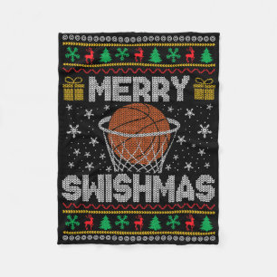 Merry Swishmas Sketll Ugly Christmas Sweater Fleece Blanket