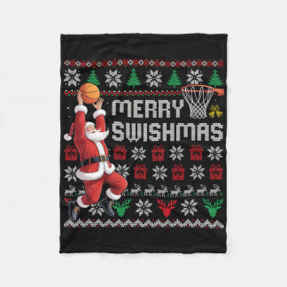 Merry Swishmas Sketll Ugly Christmas Sweater Men B Fleece Blanket
