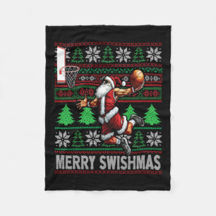 Merry Swishmas Ugly Christmas Basketball Christmas Fleece Blanket