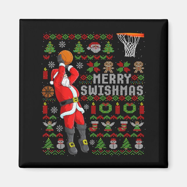 Merry Swishmas Ugly Christmas Basketball Christmas Magnet (Front)