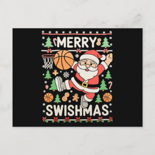 Merry Swishmas Ugly Christmas Basketball Santa Holiday Postcard