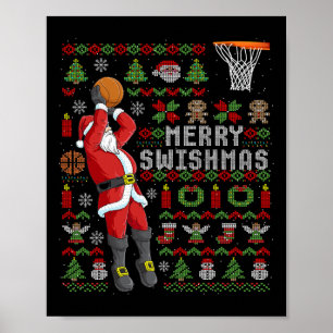 Merry Swishmas Ugly Christmas Bysketbyll Christmas Poster