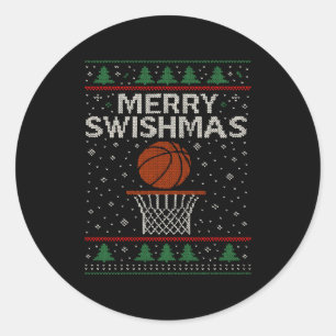 Merry Swishmas Ugly Christmas Sweater Basketball J Classic Round Sticker