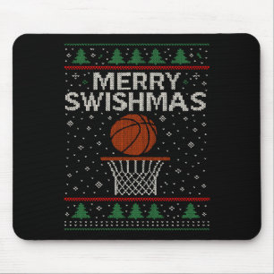 Merry Swishmas Ugly Christmas Sweater Basketball J Mouse Pad