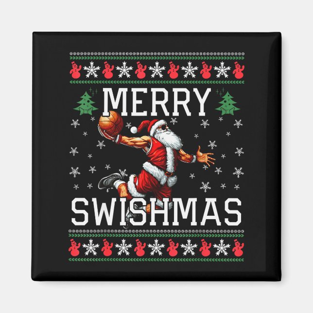 Merry Swishmas Ugly Funny Christmas Basketball Chr Magnet (Front)