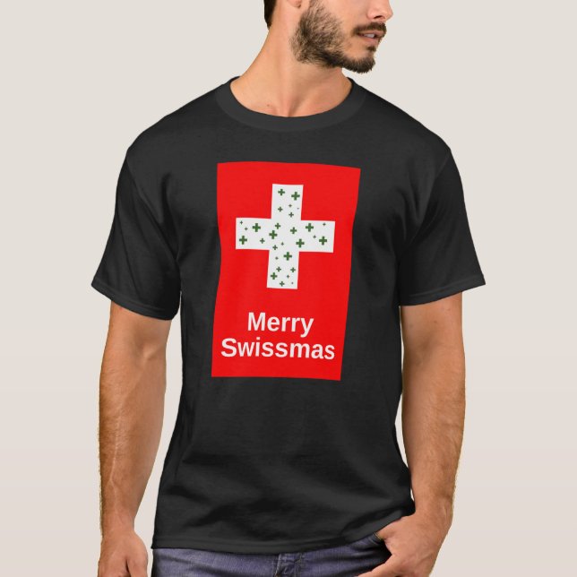 Merry Swissmas Funny Christmas and Holiday Greetin T-Shirt (Front)