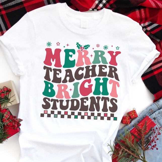 Merry Teacher Bright Students Retro Christmas Tri-Blend Shirt (Creator Uploaded)