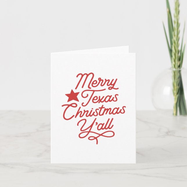 Merry Texas Christmas Y'all Script Red Greeting Card (Front)