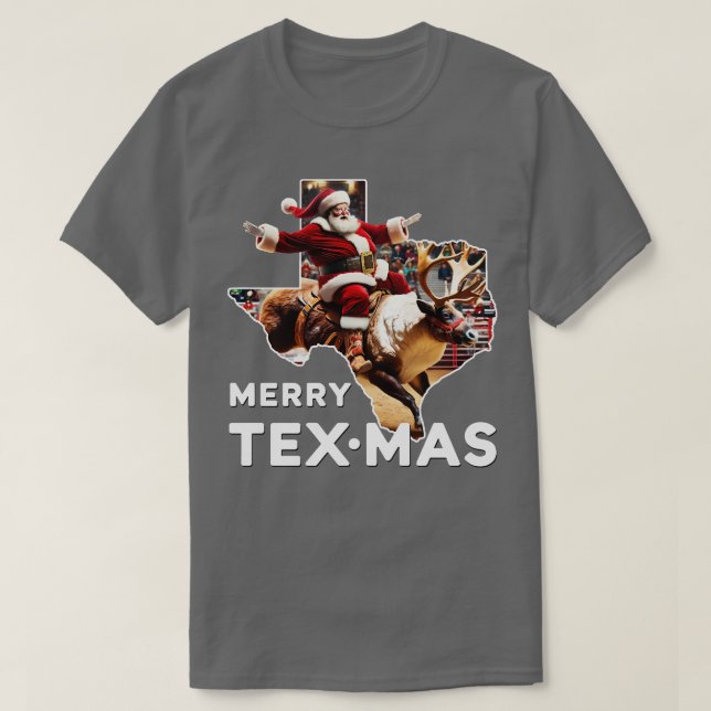 Merry Texmas Texas Christmas Santa Reindeer Rodeo T-Shirt (Design Front)