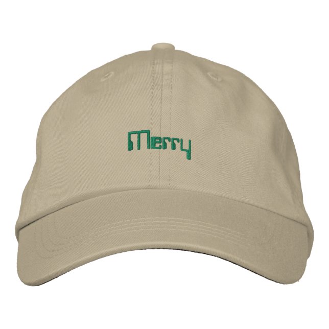 Merry Text Khaki Jolly Christmas Vibes Adjustable  Embroidered Hat (Front)