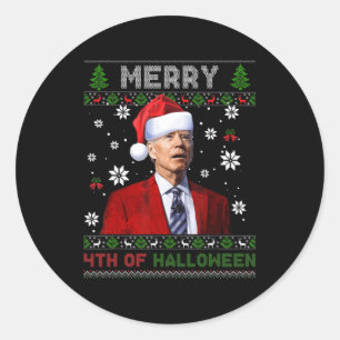 Merry th Of Halloween Fun Biden Ugly Christmas Classic Round Sticker