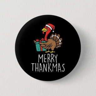 Merry Thankmas Santa Turkey Day Thanksgiving Chris 6 Cm Round Badge