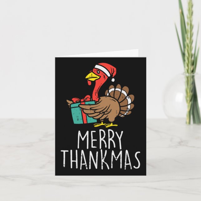 Merry Thankmas Santa Turkey Day Thanksgiving Chris Card (Front)