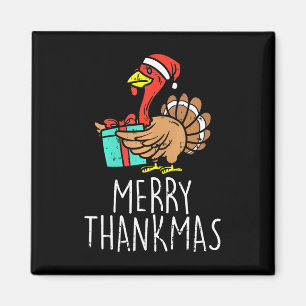 Merry Thankmas Santa Turkey Day Thanksgiving Chris Magnet
