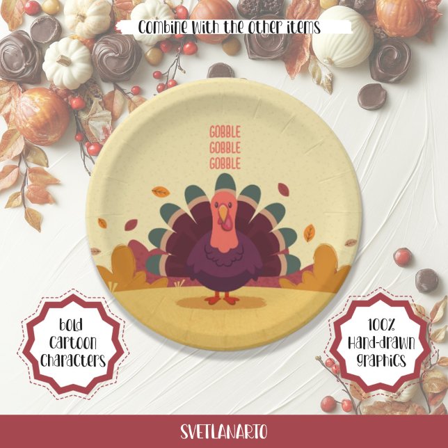 Merry Thanksgiving Turkey Autumn Party Plate (Creator Uploaded)