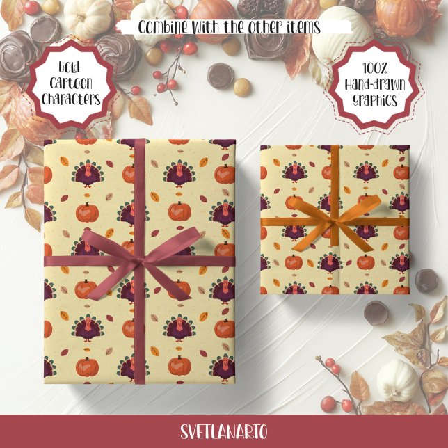 Merry Thanksgiving Turkey Autumn Wrapping Paper (Creator Uploaded)
