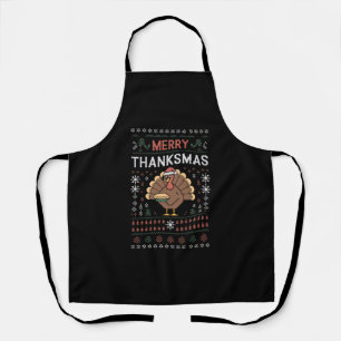 Merry Thanksmas Christmas Thanksgiving Turkey Apron