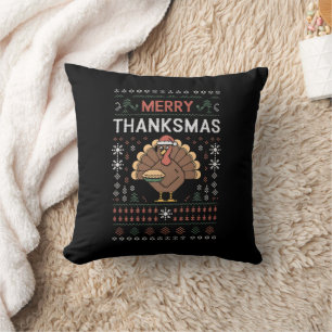 Merry Thanksmas Christmas Thanksgiving Turkey  Cushion