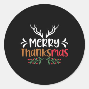 Merry Thanksmas Christmas Thanksgiving Turkey Sant Classic Round Sticker