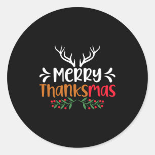 Merry Thanksmas Christmas Thanksgiving Turkey Sant Classic Round Sticker