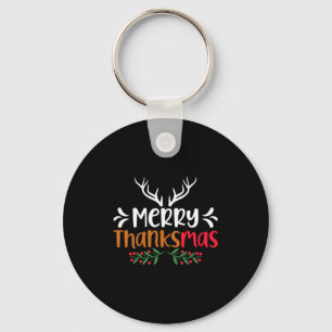 Merry Thanksmas Christmas Thanksgiving Turkey Sant Key Ring