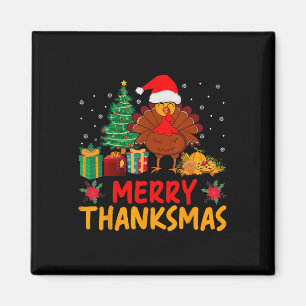 Merry Thanksmas Christmas Thanksgiving Turkey Sant Magnet
