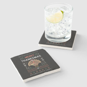 Merry Thanksmas Christmas Thanksgiving Turkey Stone Coaster