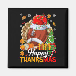 Merry Thanksmas Football Santa Hat Thanksgiving Ch Magnet