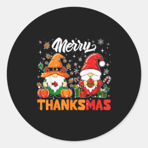 Merry Thanksmas Funny Fall Thanksgiving Santa Gnom Classic Round Sticker