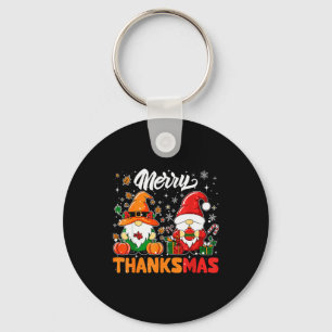 Merry Thanksmas Funny Fall Thanksgiving Santa Gnom Key Ring