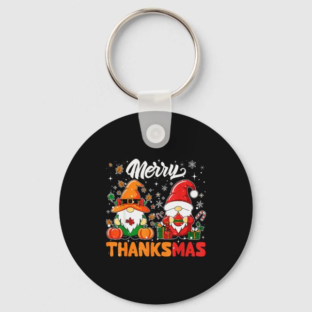 Merry Thanksmas Funny Fall Thanksgiving Santa Gnom Key Ring (Front)