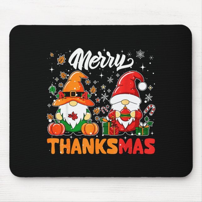 Merry Thanksmas Funny Fall Thanksgiving Santa Gnom Mouse Pad (Front)