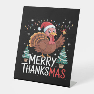 Merry Thanksmas Happy Thanksgiving Santa Turkey Es Pedestal Sign