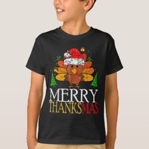 Merry Thanksmas Happy Thanksgiving Santa Turkey T-Shirt