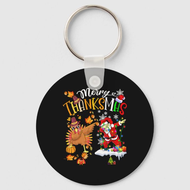 Merry Thanksmas Thanksgiving Christmas  Key Ring (Front)