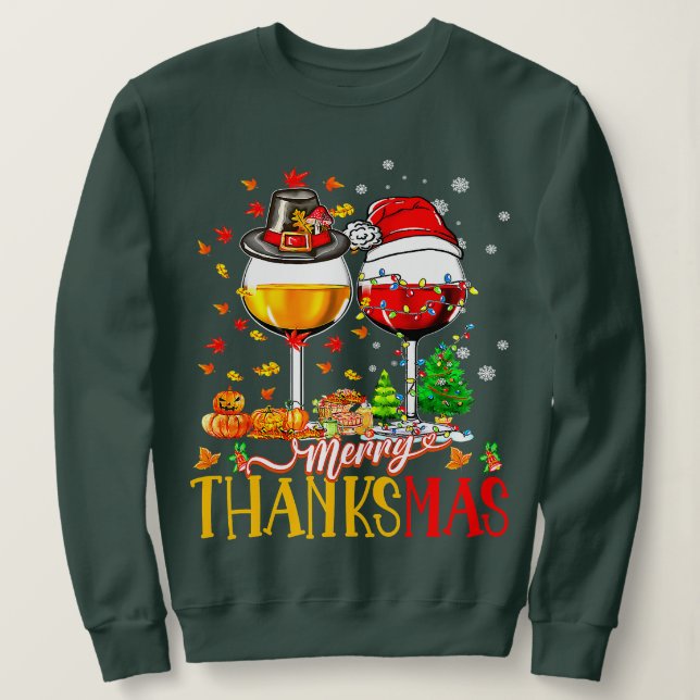 Merry Thanksmas Thanksgiving Christmas Ugly Xmas P Sweatshirt (Design Front)