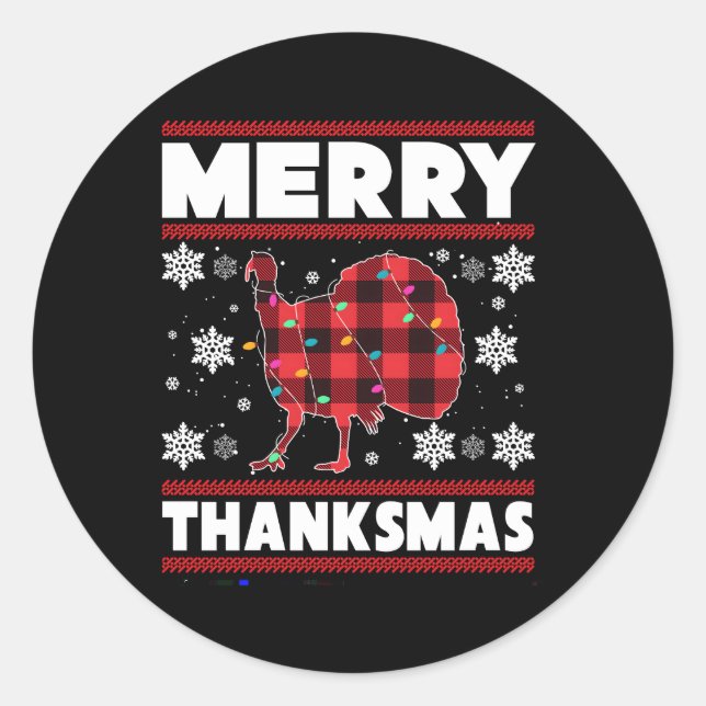 Merry Thanksmas Thanksgiving Classic Round Sticker (Front)
