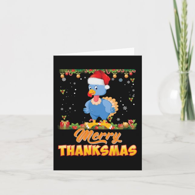 Merry Thanksmas Turkey Santa Elf Thanksgiving Chri Card (Front)