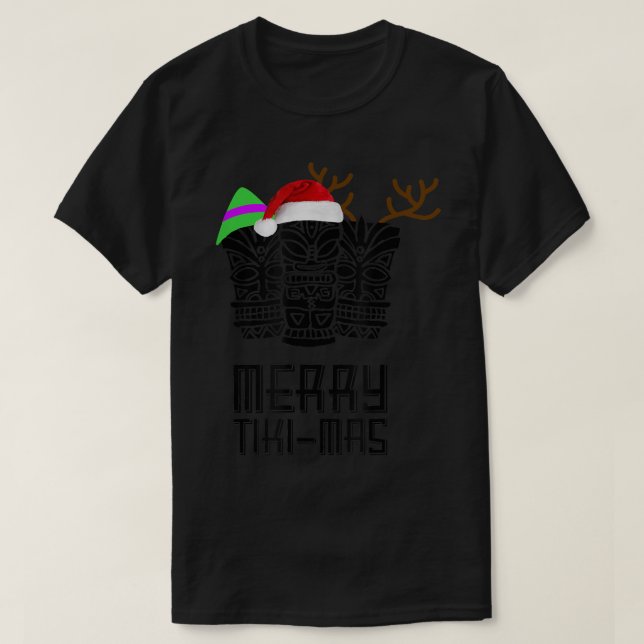 Merry TikiMas Christmas , Santa Hat Tiki Tee  (Design Front)