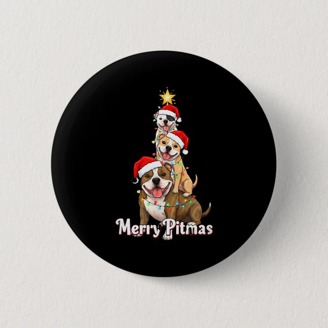 Merry Tmas Tbull Christmas Theme For Festive Dog L 6 Cm Round Badge (Front)