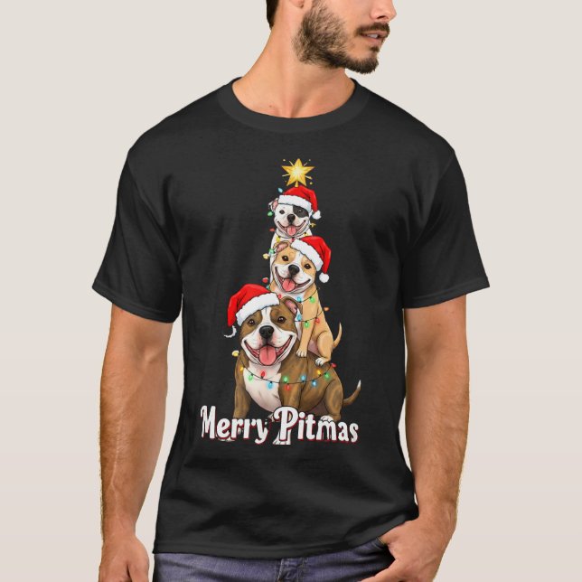 Merry Tmas Tbull Christmas Theme For Festive Dog L T-Shirt (Front)