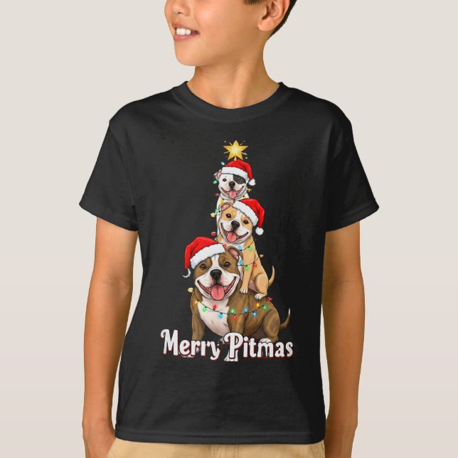 Merry Tmas Tbull Christmas Theme For Festive Dog L T-Shirt (Front)