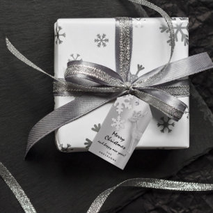 Merry To Holiday Gift Happy New Year Deer Silver Gift Tags